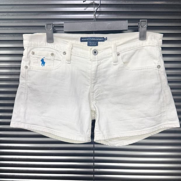 폴로 랄프로렌 스포츠 화이트 흰색 데님 핫팬츠 반바지 포니 32 33