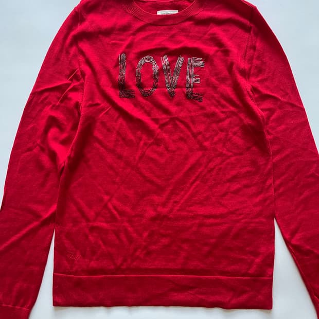 쟈딕앤볼테르 LOVE 장식 레드 메리노 울100 니트