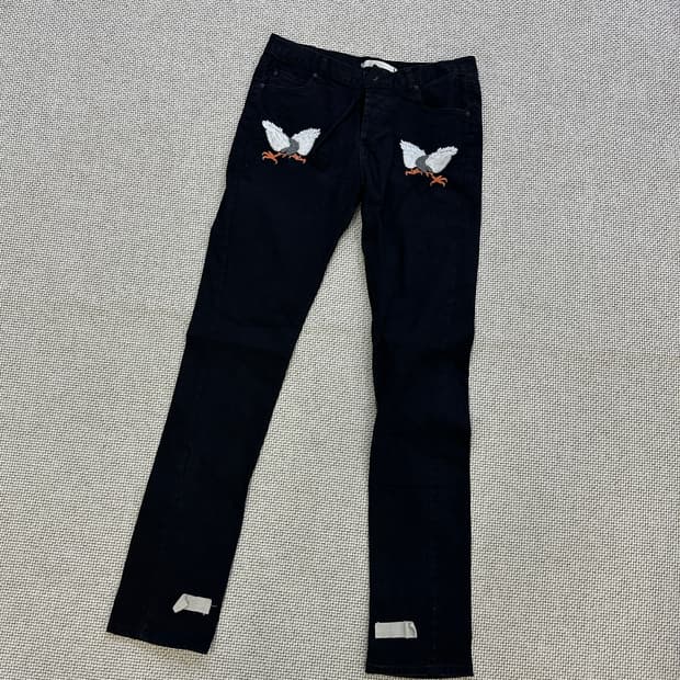 34 블랙 화이트 데님 바지 0506D
