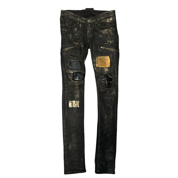 L.G.B. leather cross patch coating denim