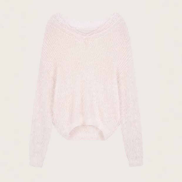 클리시어 블러쉬 레이스 오프숄더 니트 핑크