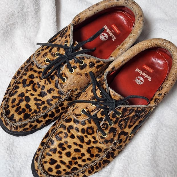 팀버랜드 x 슈프림 레오파드 송치 3아이 보트슈즈