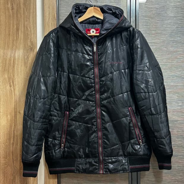 컨버스 블랙 풀집업 유광패딩