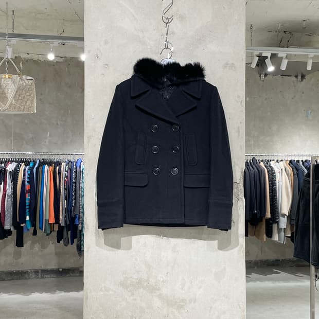 프라다 블랙 도킹 퍼 후디 알파카 울 자켓