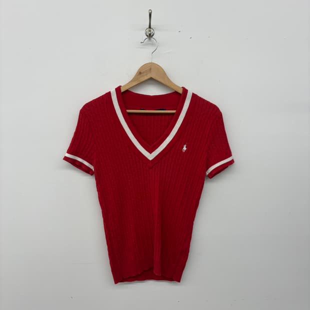 폴로 랄프로렌 케이블 반팔 니트 레드 여L