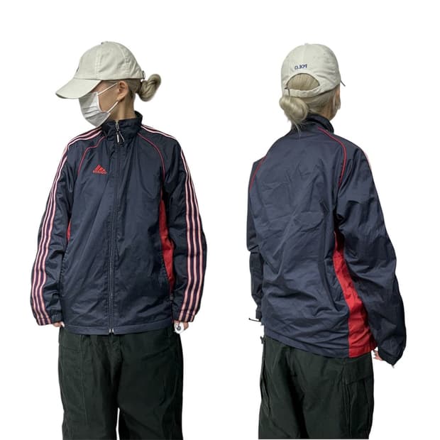 아디다스 네이비 올드스쿨 레드 삼선 오버핏 트랙 자켓 S