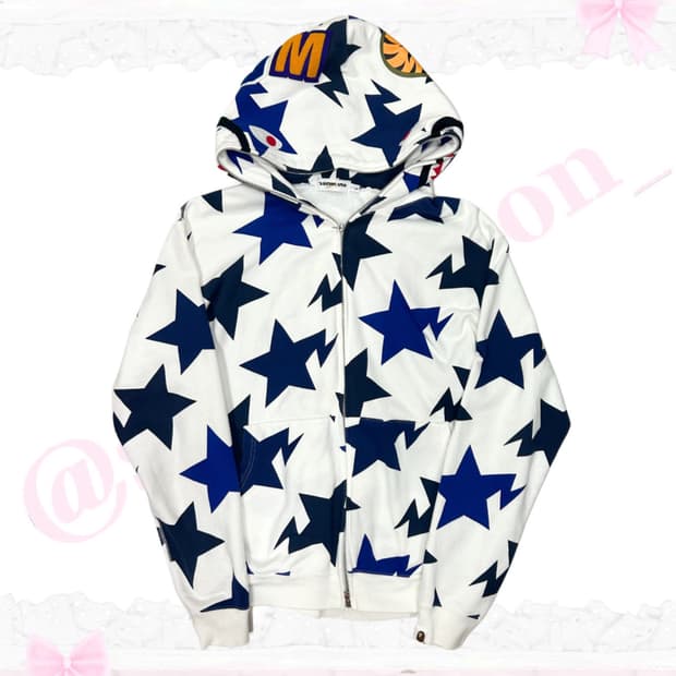 오늘까지할인) 베이프 정품 스타 블루화이트 후드집업