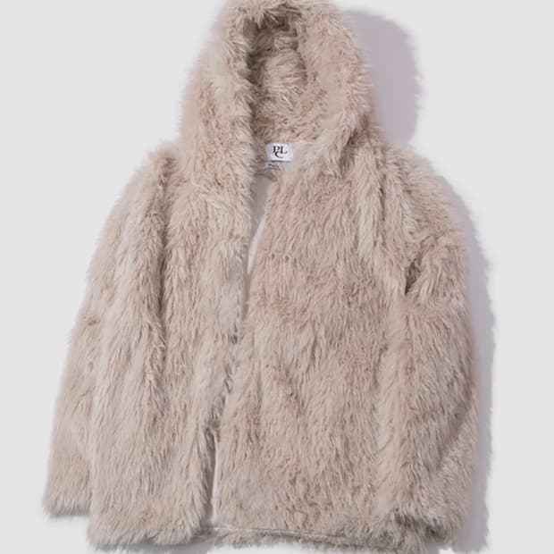 컬리 부클 헤비 소프트 퍼 하프 후드 코트[베이지]