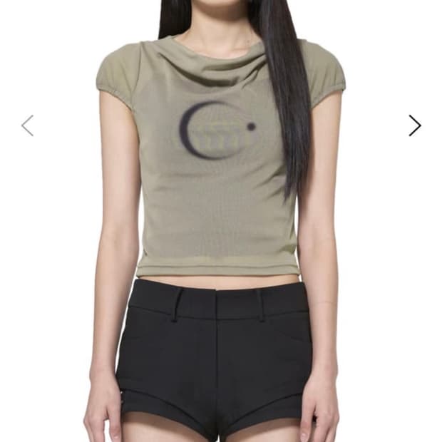 카세디  MESH PRINTING COWL NECK T-SHIRTS