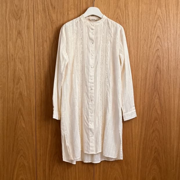 ZARA BASIC / 면100% 레이스 도트 롱 셔츠 블라우스