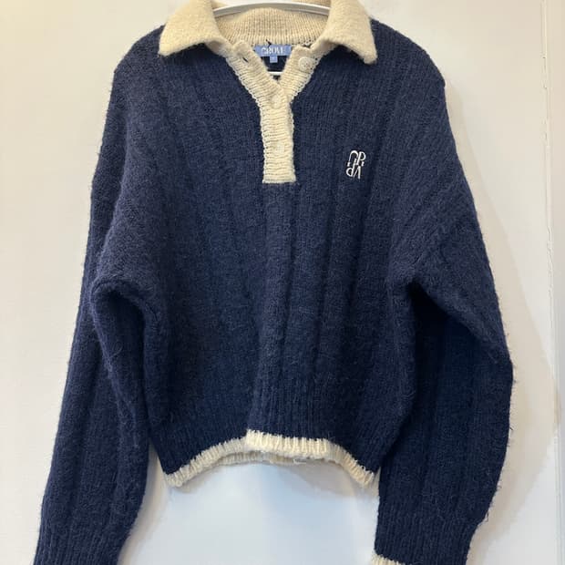 F) grove 그로브 네이비 헤어리 니트 티셔츠