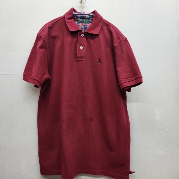 빈폴 로고자수 버건디 반팔카라 XL(L)