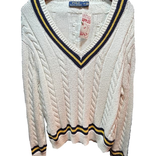 폴로 랄프 로렌 케이블 브이넥 크리켓 니트