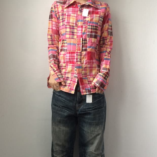 check pattern patch point shirt