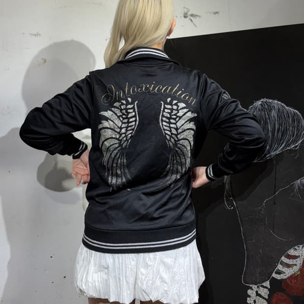 JPN 일본 빈티지 고딕 락 펑크 날개 프린팅 갸루 져지 M