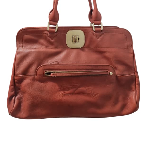 롱샴 가죽 토트백 딥브라운