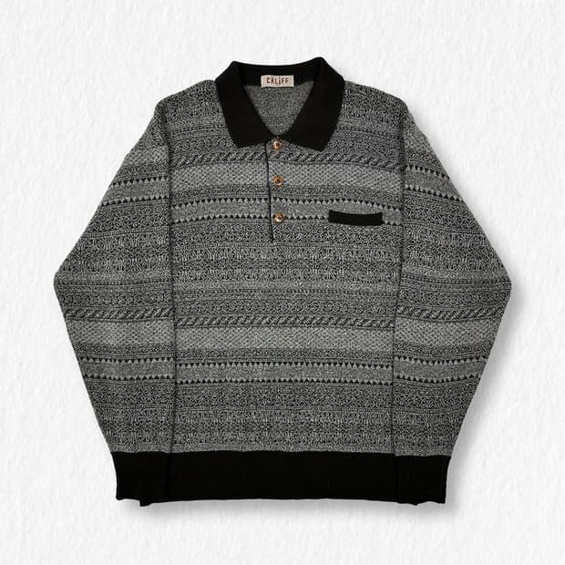칼리프 빈지티 패턴 카라 니트