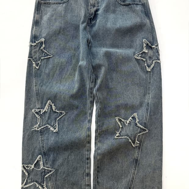 패치 와이드 데님팬츠