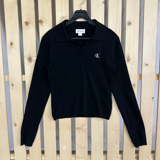 (S) 캘빈클라인 블랙 크롭 니트 카라티