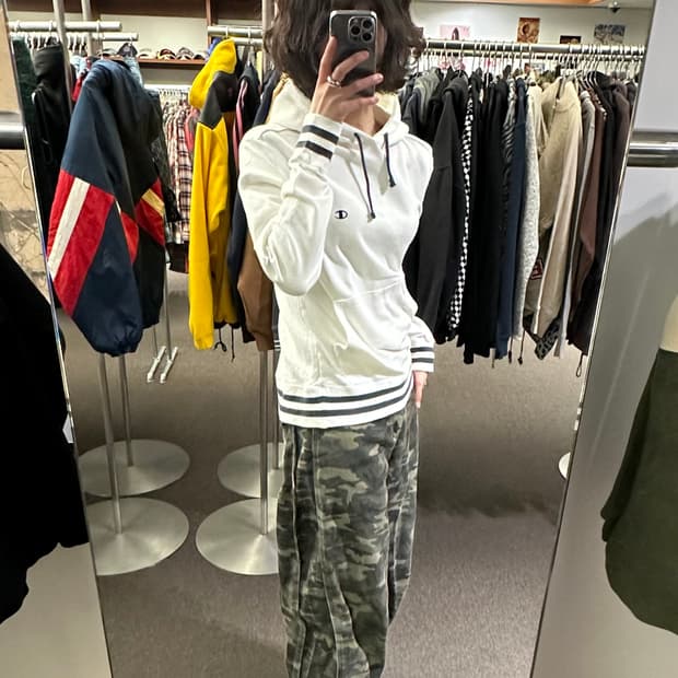 M)Champion 빈티지 클래식 화이트 후디