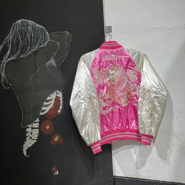 JPN 일본 빈티지 핑크 대장급 용 자수 스카잔 빅로고 스카쟌 