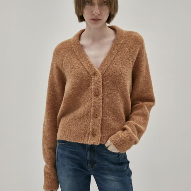 인사일런스우먼 크롭 알파카 가디건 오렌지