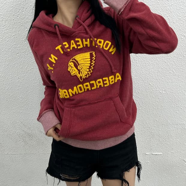 아베크롬비 센터로고 레드 후드 S