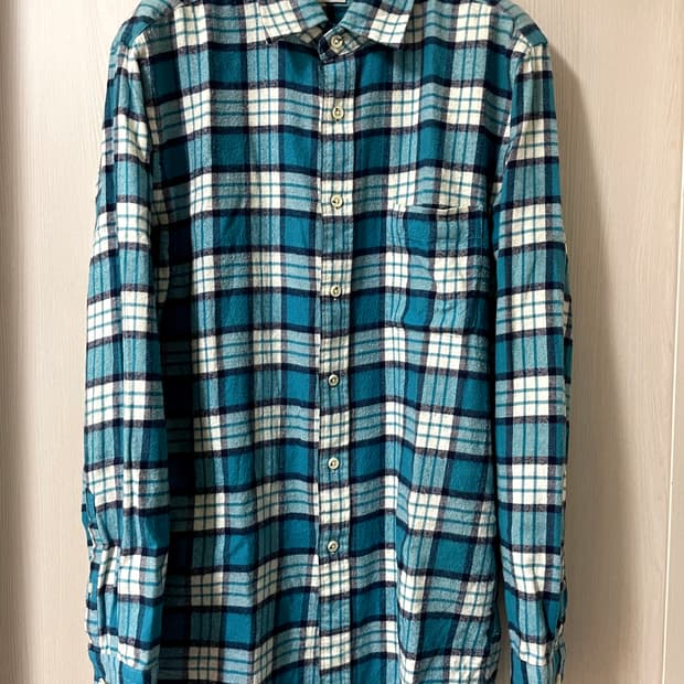 유니클로/ 플란넬 체크 셔츠 터콰이즈 그린/ L