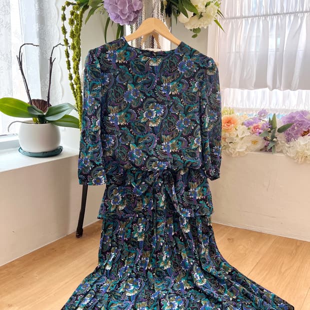 페이즐리 플라워 리본 원피스