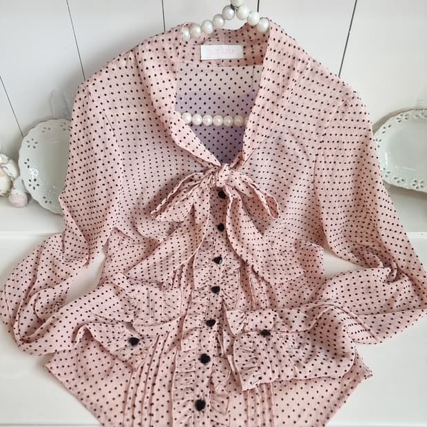 LIZ LISA 핑크 도트 리본 블라우스