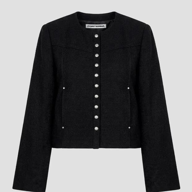 포르테나 트위드 스냅 크롭 자켓
