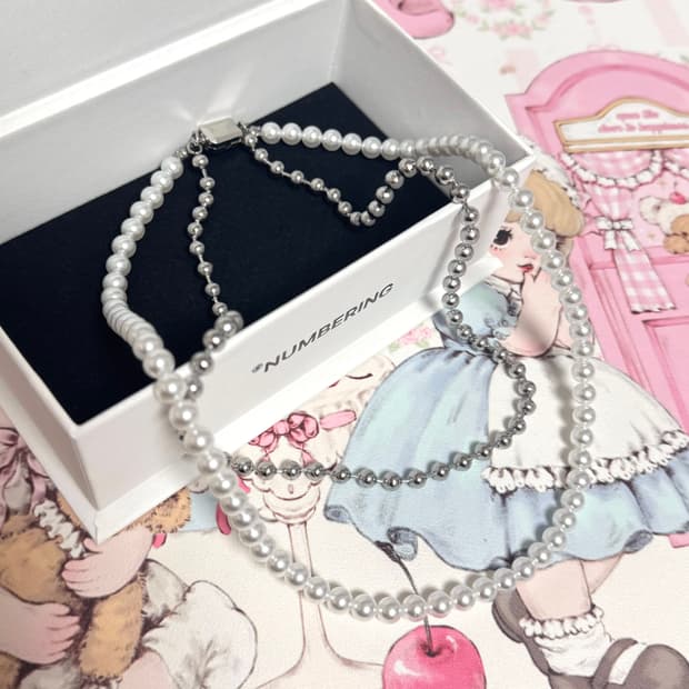 넘버링 진주 레이어드 목걸이