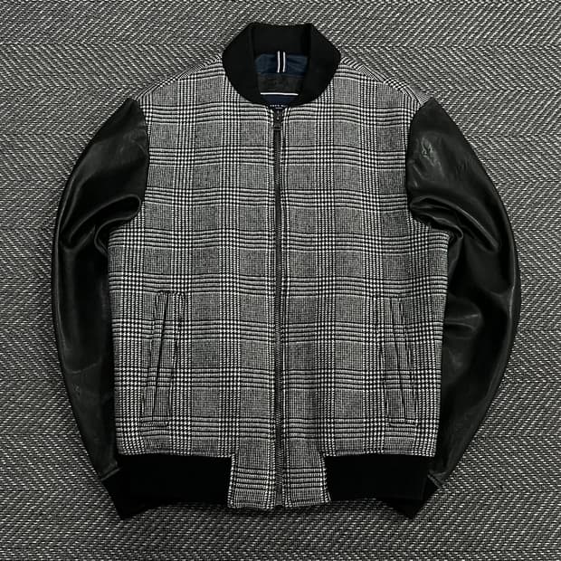 타미힐피거 램스킨 레더소매 체크블루종  v1087