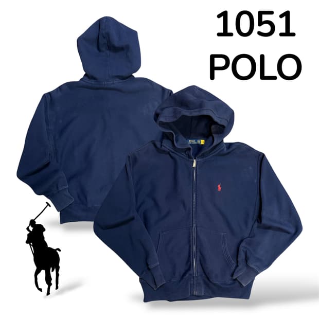 폴로 네이비 레드로고 후드 집업 L
