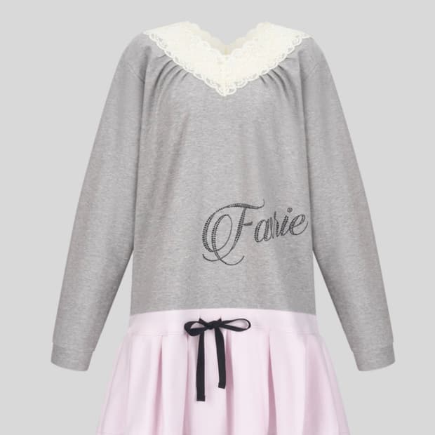 [새상품]샵페어리 lace V neck pleats dress(pink)