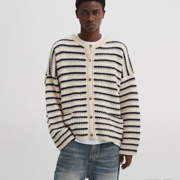 dnsr 스트라이프 라운드 가디건 아이보리