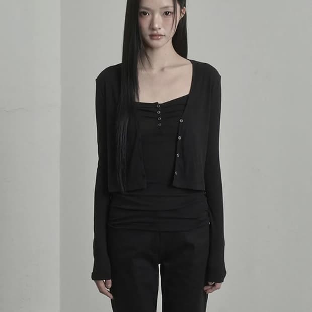 이네기 Silvery Button Cardigan (black)