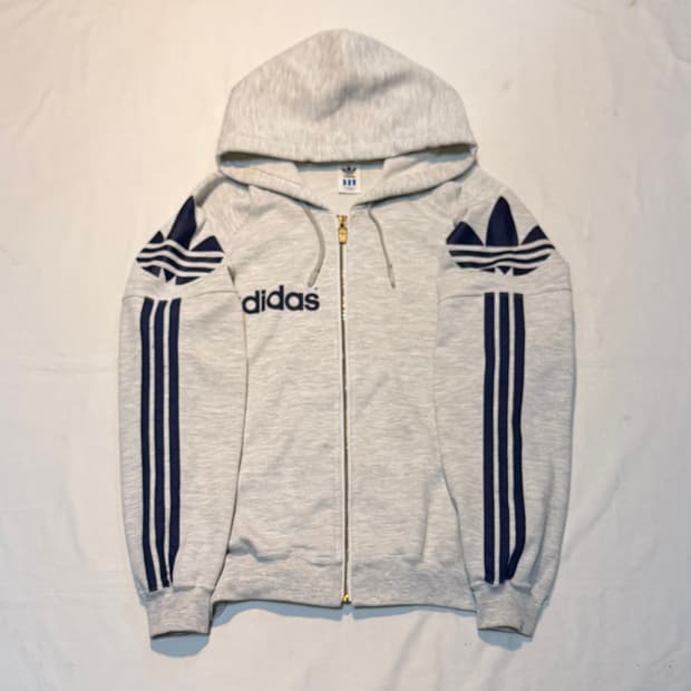 80s 아디다스 일본판 아카이브 트레포일 후드집업 그레이
