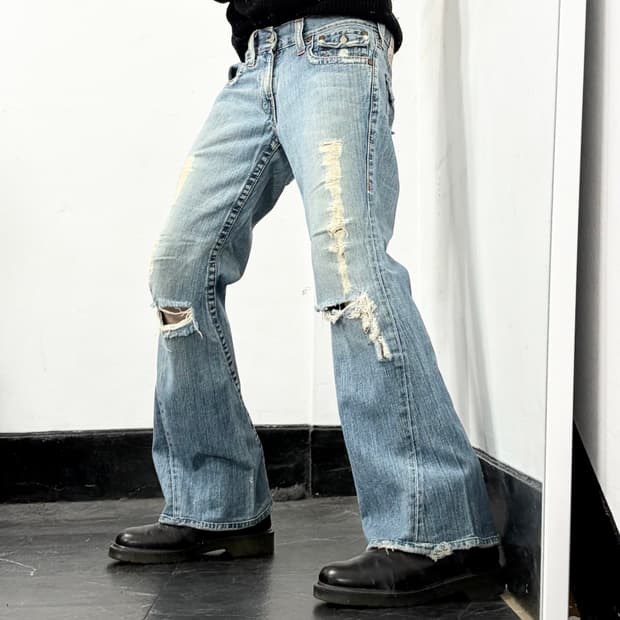 트루릴리전 데미지 부츠컷 데님 팬츠