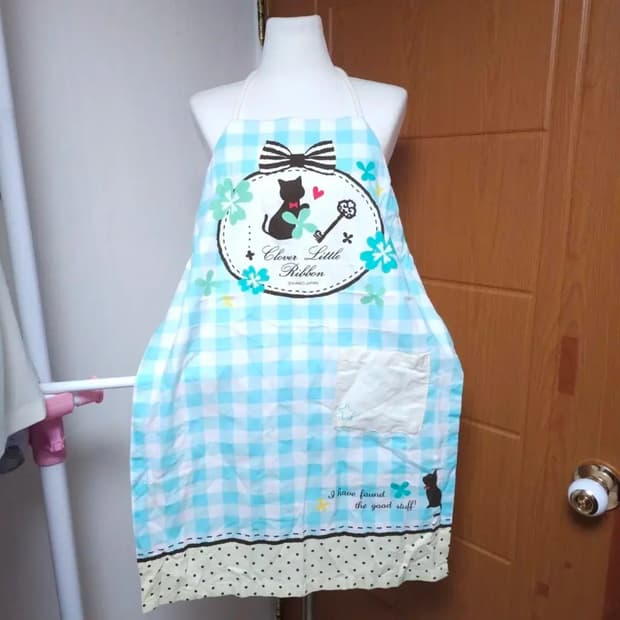 일본빈티지 고양이 민트색 앞치마