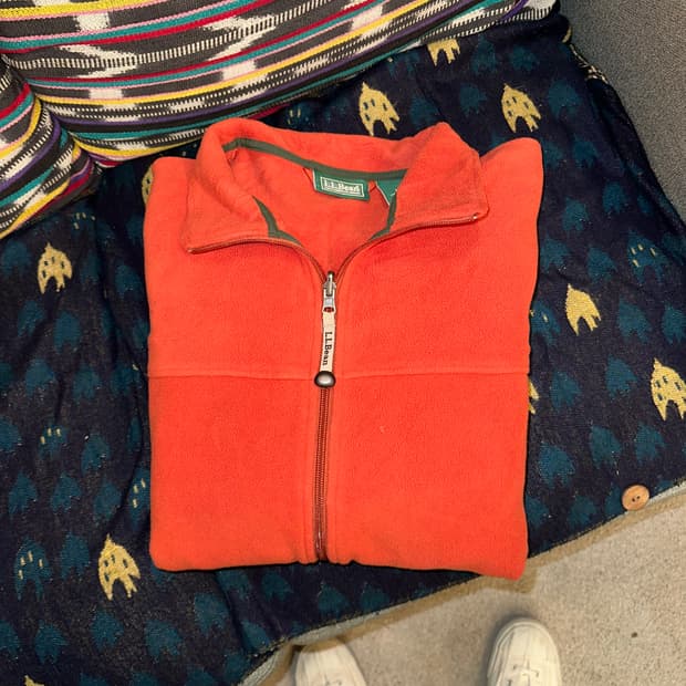 LL Bean material orange fleece jacket