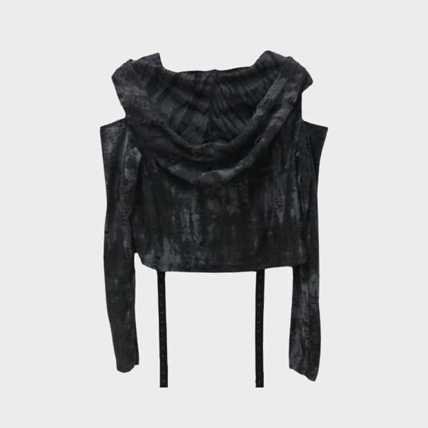  후드 오프숄더 긴팔티셔츠  67061