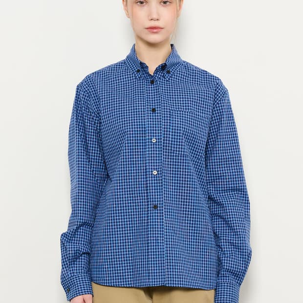 채이 클래식 코튼 체크 셔츠 블루