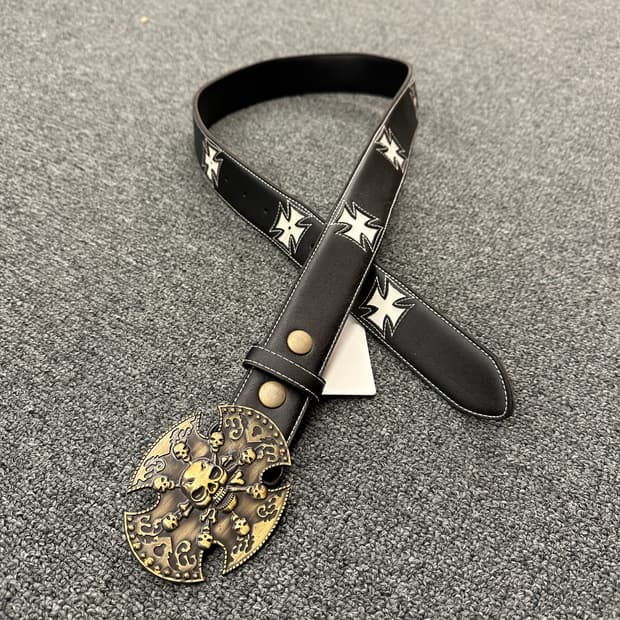 빈티지 웨스턴 버클 가죽벨트 블랙