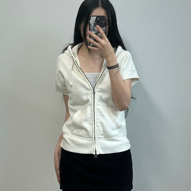 아베크롬비 y2k 와투케 산양로고 아이보리 하프 후드집업