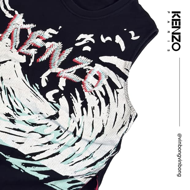 겐조 자수 웨이브 슬리브리스 