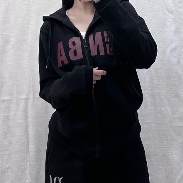 NBA 블랙 버건디로고 후드집업