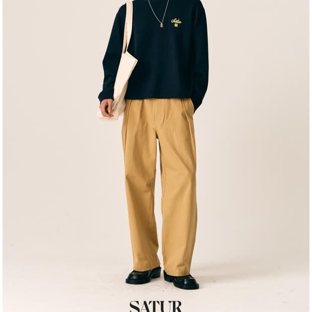 SATUR 세터 투턱 와이드 클래식 치노팬츠 S