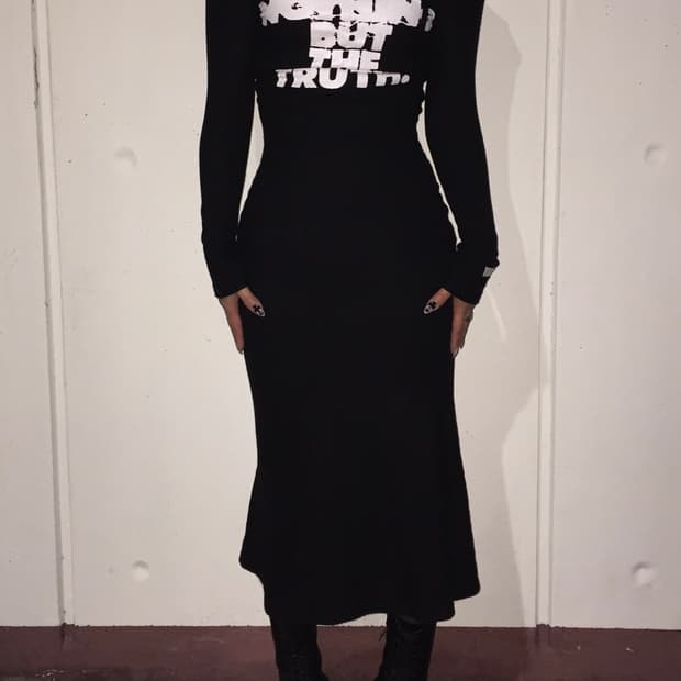 24ans 하이넥 플로럴 니트 드레스