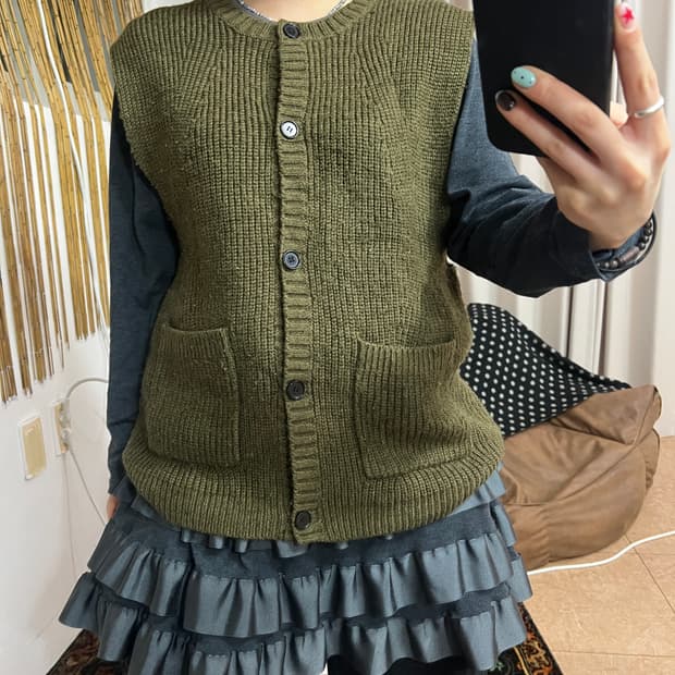 빈티지 여성 니트 베스트 가디건 